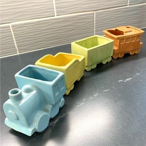 Vintage mid century 4-piece ceramic train planter or storage.